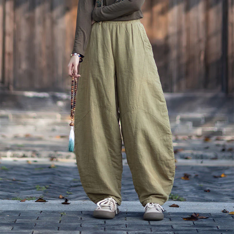 Pantaloni termici invernali da donna in cotone ramiè con elastico in vita Buddha Stones e tasche - Image 7