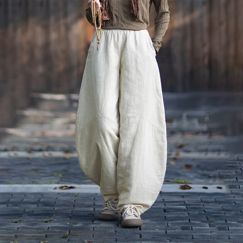 Pantaloni termici invernali da donna in cotone ramiè con elastico in vita Buddha Stones e tasche - Image 9