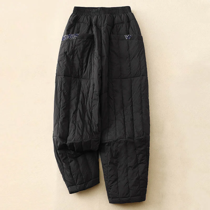 Pantaloni termici invernali patchwork da donna Buddha Stones con tasche - Image 9