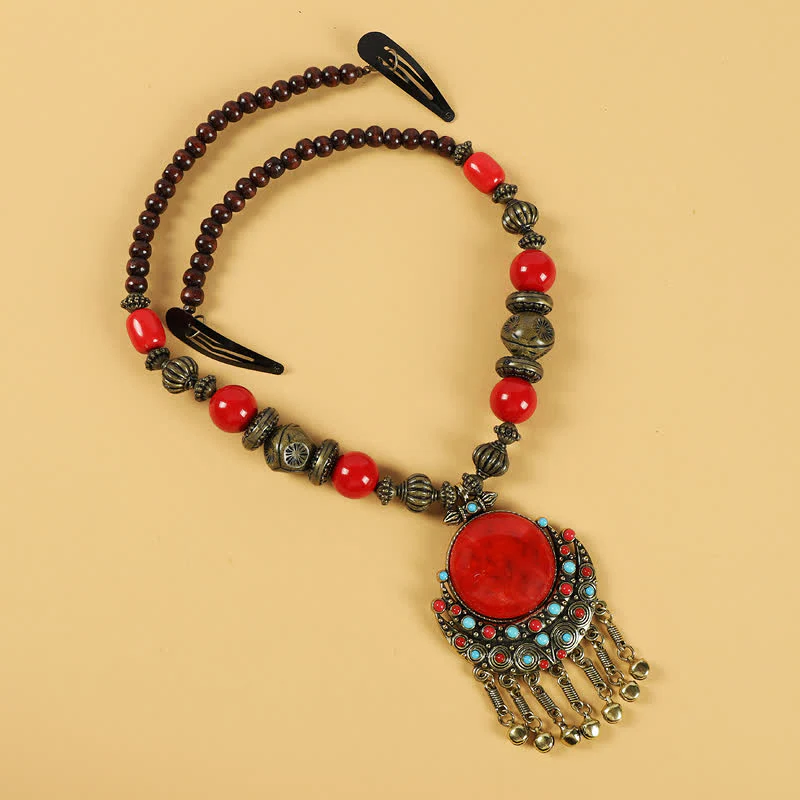Perline retrò tibetane con nappa per capelli, accessori per capelli - Image 4