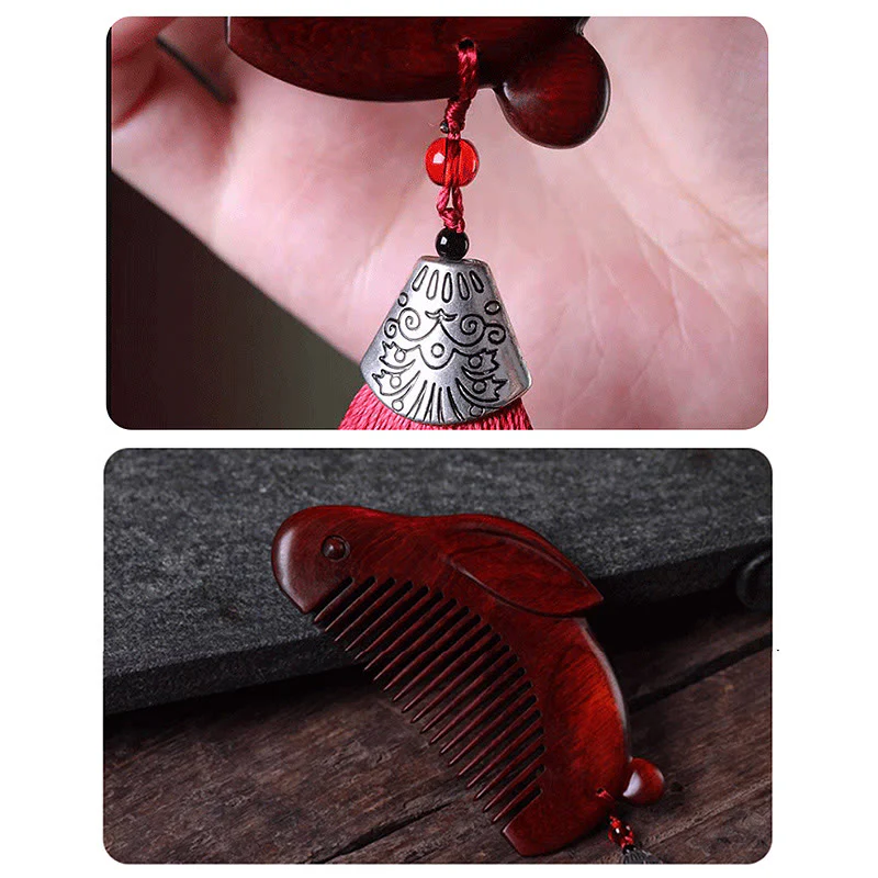 Pettine lenitivo a forma di coniglietto con piccola foglia di sandalo rosso e scatola regalo - Image 10
