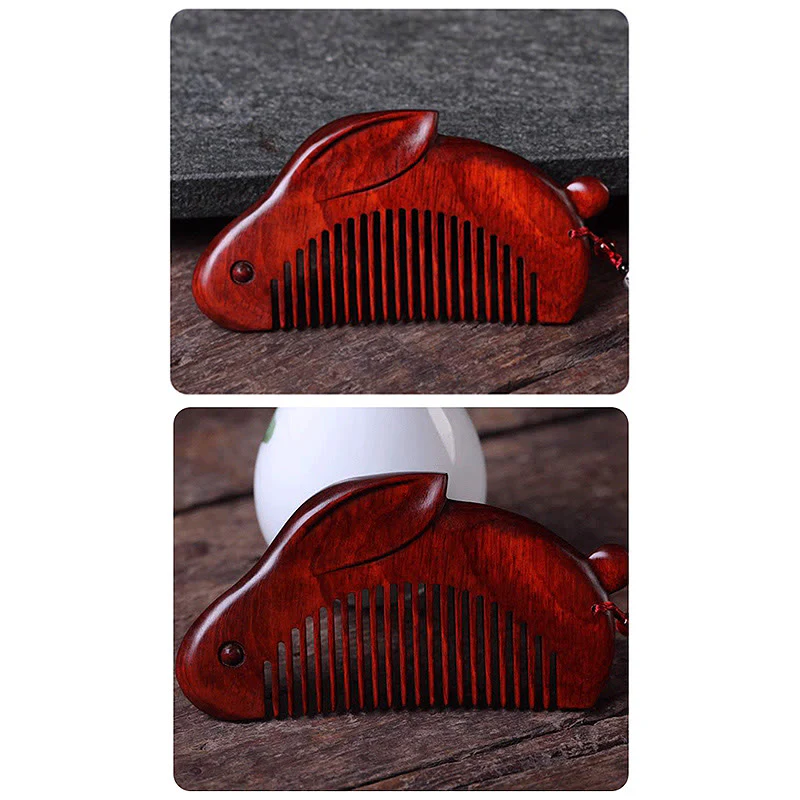 Pettine lenitivo a forma di coniglietto con piccola foglia di sandalo rosso e scatola regalo - Image 11