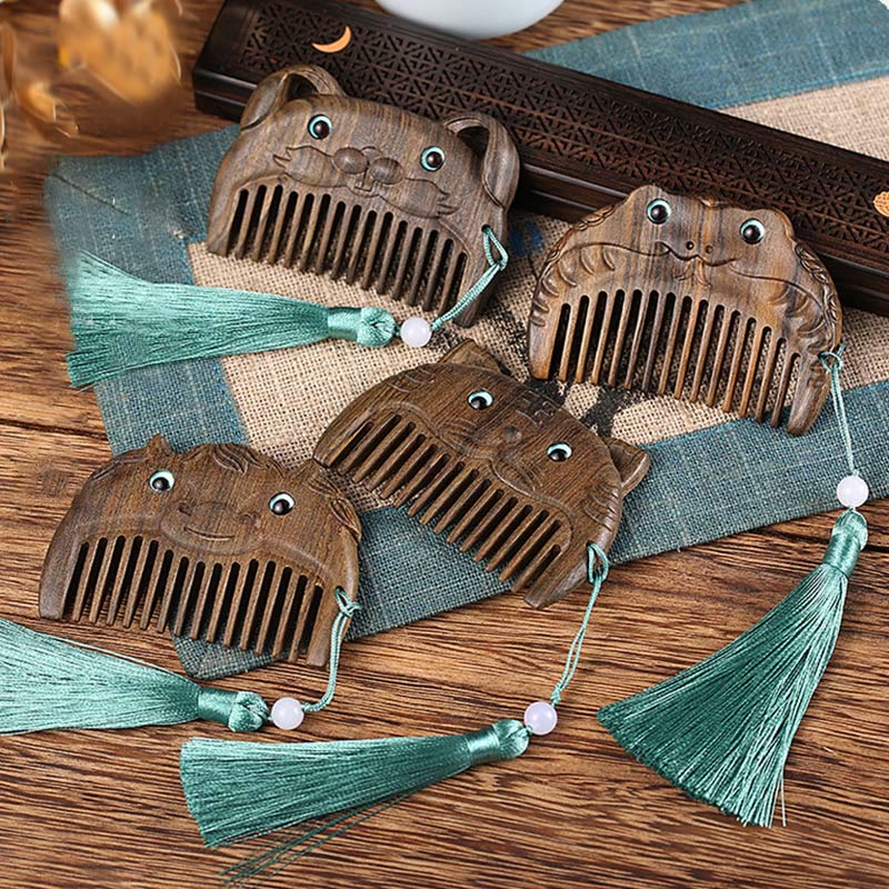 Pettine portatile cinese con sandalo verde dello zodiaco della pace - Image 4