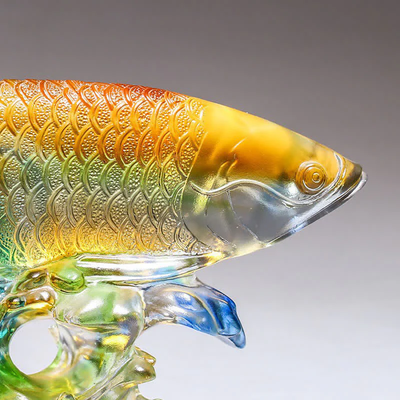Pezzo d'arte fatto a mano in cristallo Liuli Koi Fish, decorazione per ufficio e casa - Image 10
