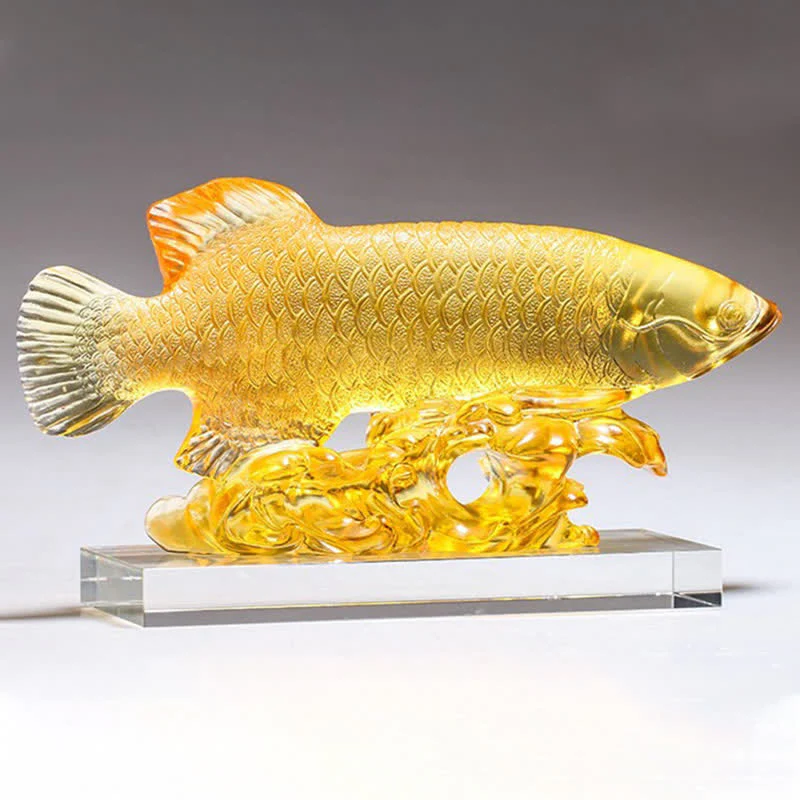 Pezzo d'arte fatto a mano in cristallo Liuli Koi Fish, decorazione per ufficio e casa - Image 11