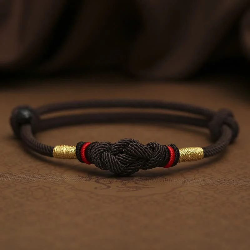 Porta buona fortuna braccialetto di coppia intrecciato con nodo di giada rossa - Image 16
