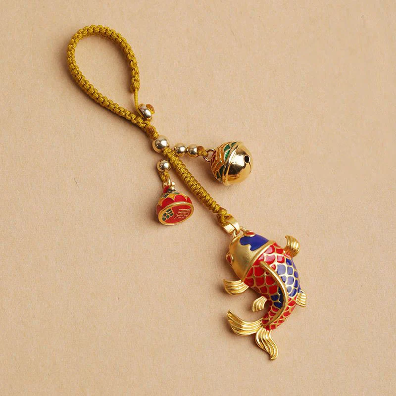 Portachiavi Buddha Stones colorato Koi Fish Hollow Bell Wealth Luck