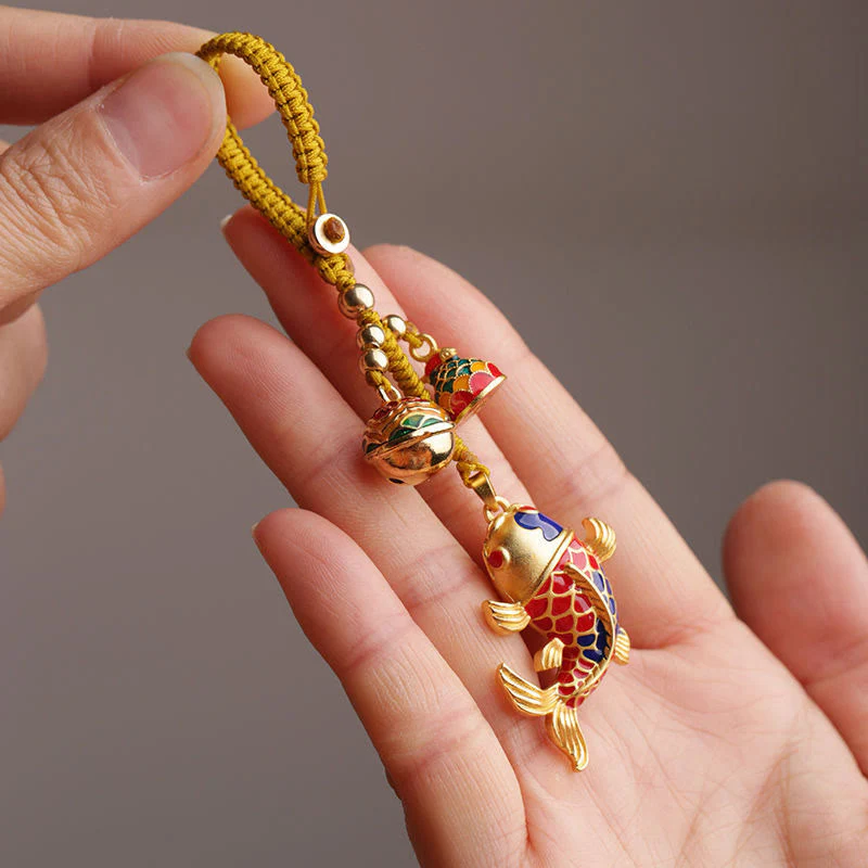 Portachiavi Buddha Stones colorato Koi Fish Hollow Bell Wealth Luck - Image 2
