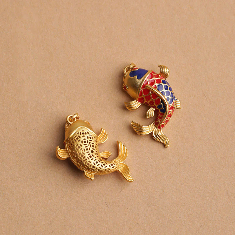 Portachiavi Buddha Stones colorato Koi Fish Hollow Bell Wealth Luck - Image 3