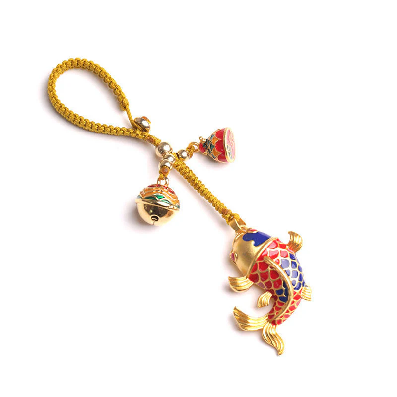 Portachiavi Buddha Stones colorato Koi Fish Hollow Bell Wealth Luck - Image 5