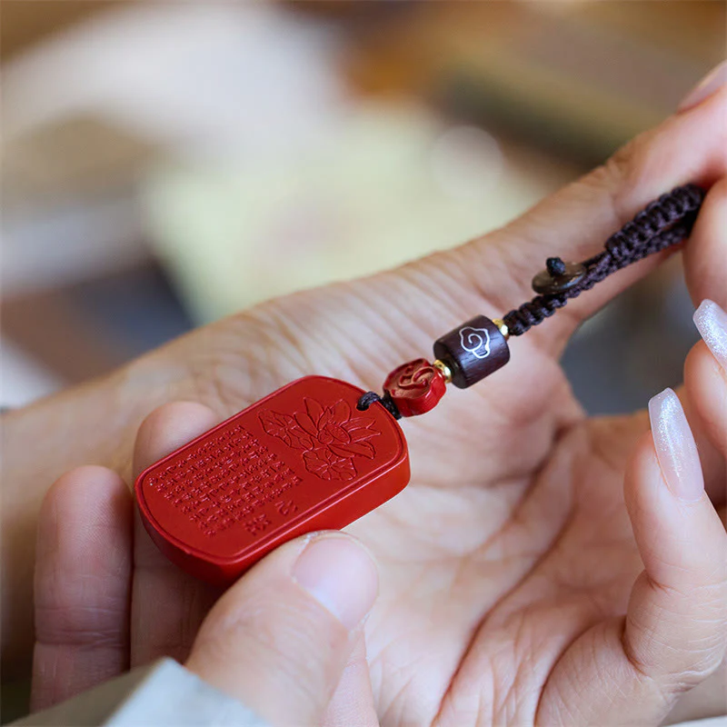 Portachiavi con benedizione del Sutra del cuore in cinabro naturale Buddha Stones - Image 10