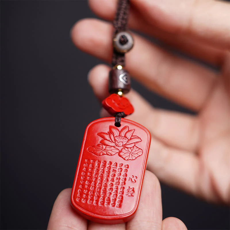 Portachiavi con benedizione del Sutra del cuore in cinabro naturale Buddha Stones - Image 2