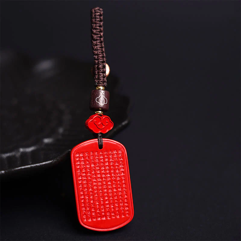 Portachiavi con benedizione del Sutra del cuore in cinabro naturale Buddha Stones - Image 3