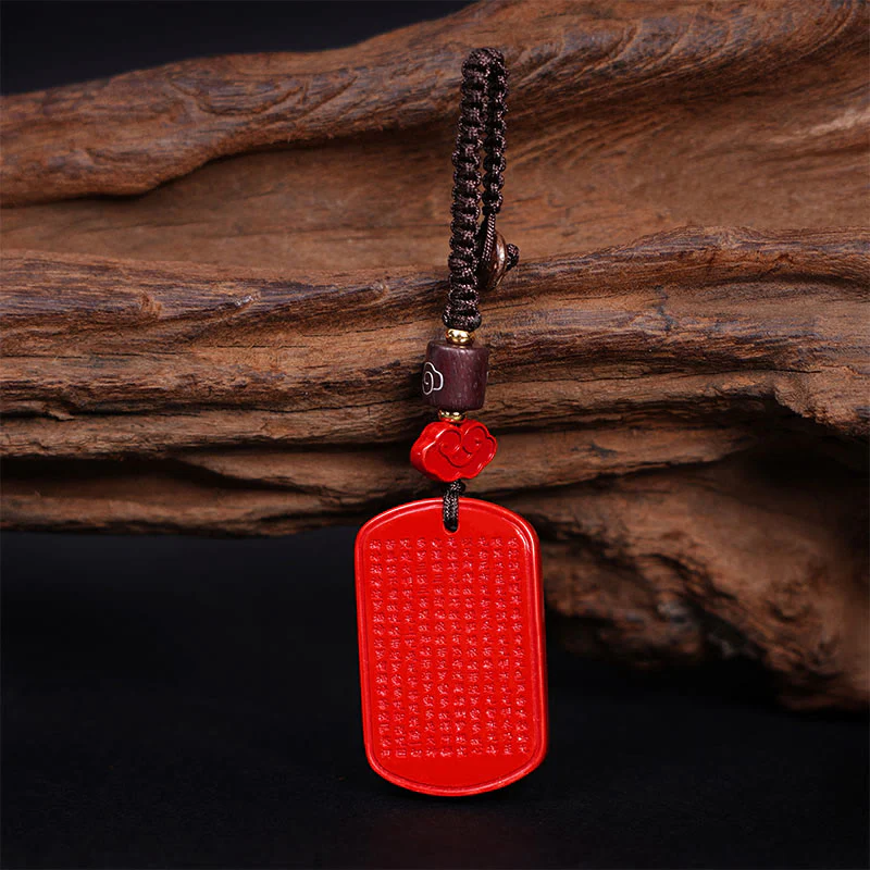 Portachiavi con benedizione del Sutra del cuore in cinabro naturale Buddha Stones - Image 5