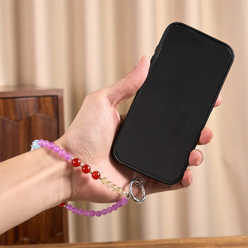 Portachiavi con Buddha Stones, calcedonio viola, citrino, corona, armonia, decorazione da appendere al telefono - Image 5