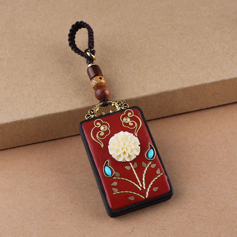 Portachiavi con ciondolo a forma di corda con ciondolo a forma Buddha Stones, fiore di ebano, pesce koi - Image 13