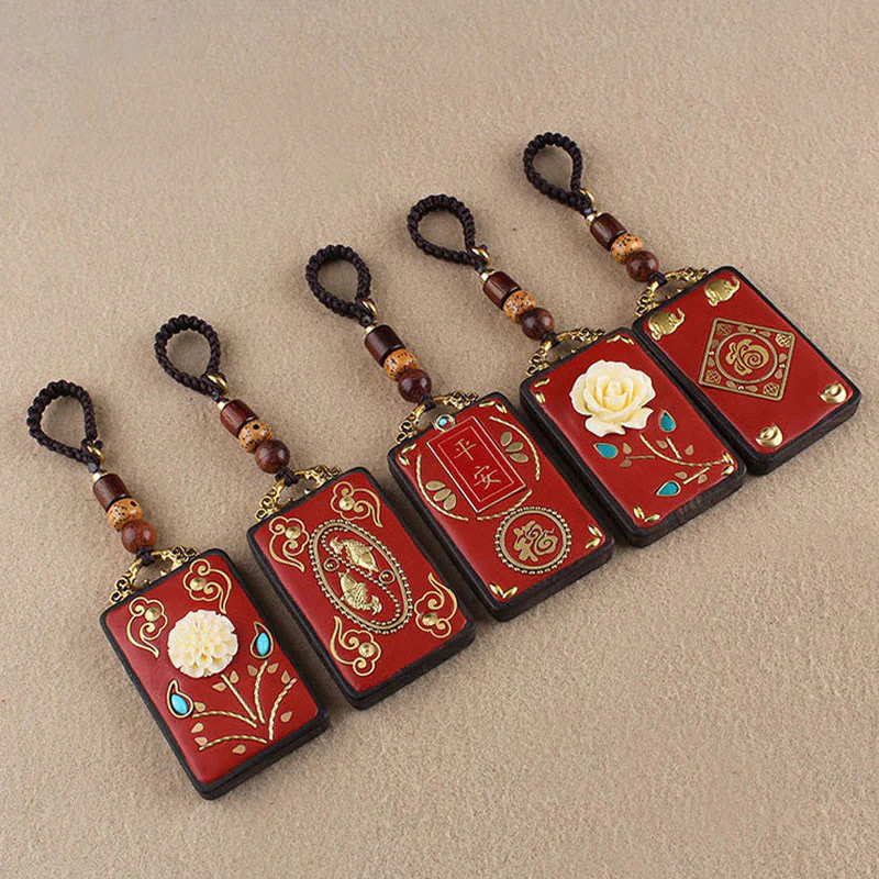 Portachiavi con ciondolo a forma di corda con ciondolo a forma Buddha Stones, fiore di ebano, pesce koi - Image 14