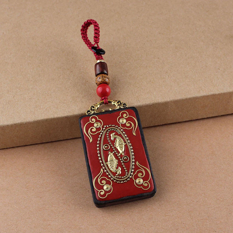 Portachiavi con ciondolo a forma di corda con ciondolo a forma Buddha Stones, fiore di ebano, pesce koi - Image 16