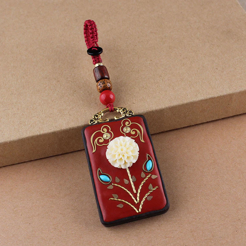 Portachiavi con ciondolo a forma di corda con ciondolo a forma Buddha Stones, fiore di ebano, pesce koi - Image 19