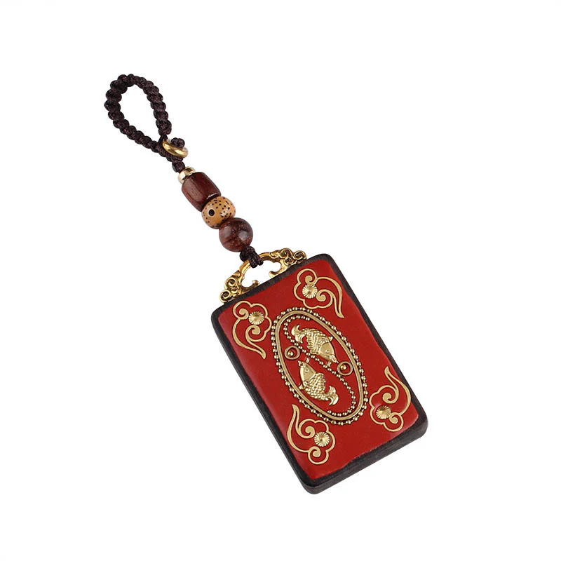 Portachiavi con ciondolo a forma di corda con ciondolo a forma Buddha Stones, fiore di ebano, pesce koi - Image 4