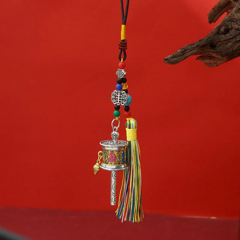 Portachiavi con ruota di preghiera Buddha Stones Om Mani Padme Hum e nappe colorate Purezza - Image 10