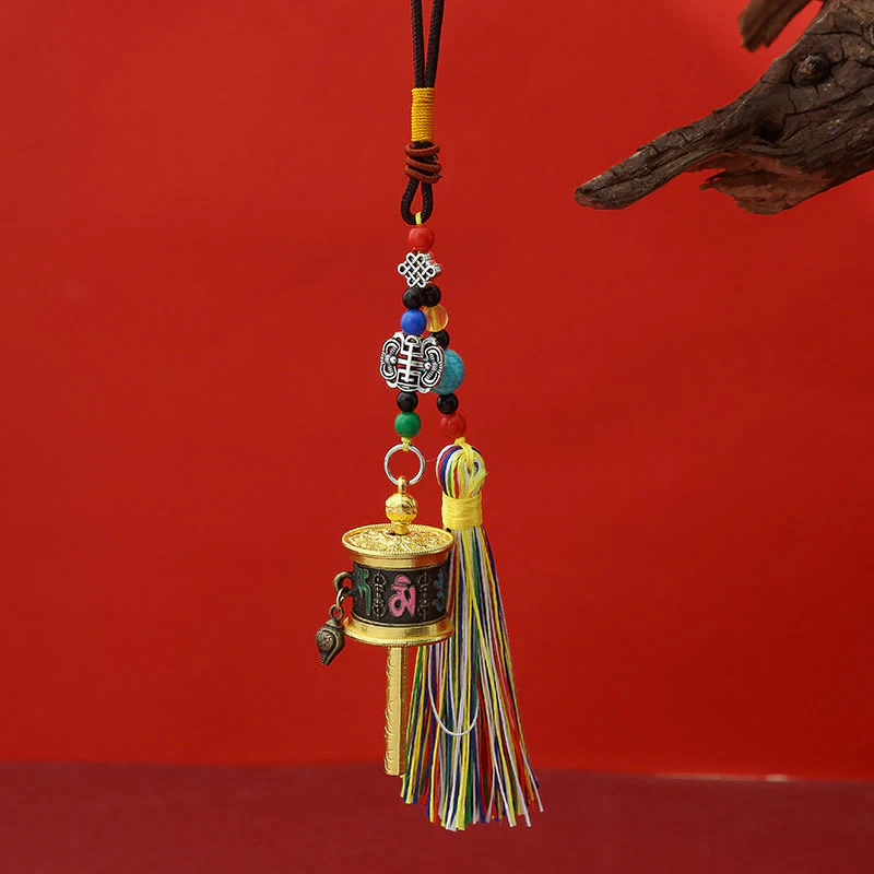 Portachiavi con ruota di preghiera Buddha Stones Om Mani Padme Hum e nappe colorate Purezza - Image 11