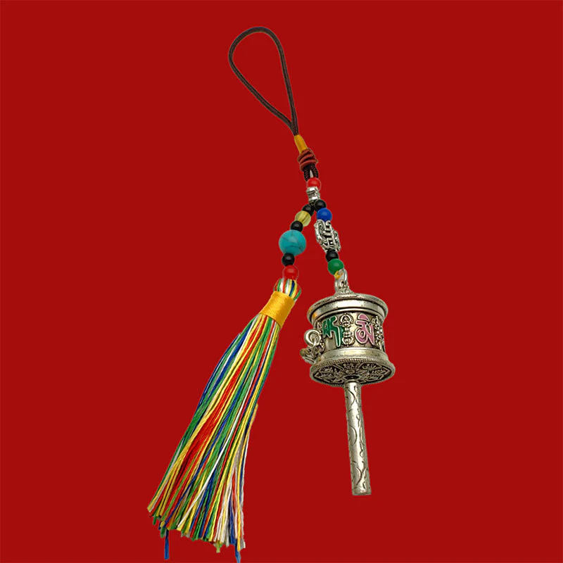 Portachiavi con ruota di preghiera Buddha Stones Om Mani Padme Hum e nappe colorate Purezza - Image 12
