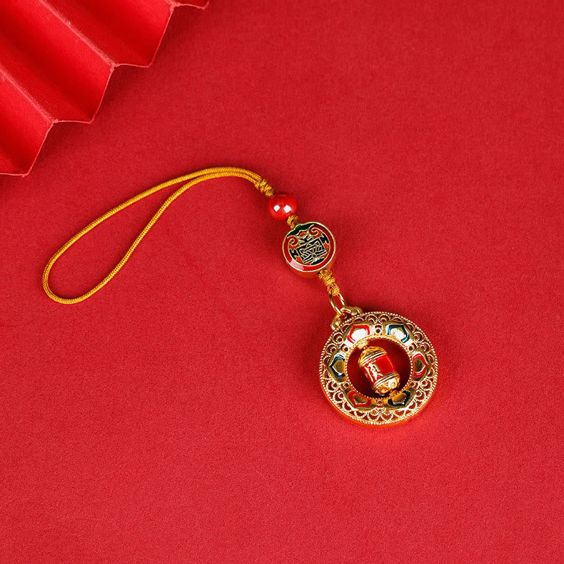 Portachiavi girevole con ruota di preghiera in rame con Buddha Stones, cinque direzioni, divinità della ricchezza - Image 5