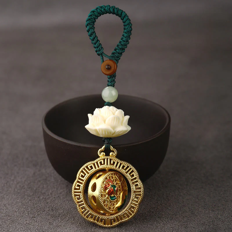 Portachiavi girevole in rame con perline di giada Hetian, seme di Bodhi, Buddha Stones loto, pace - Image 3