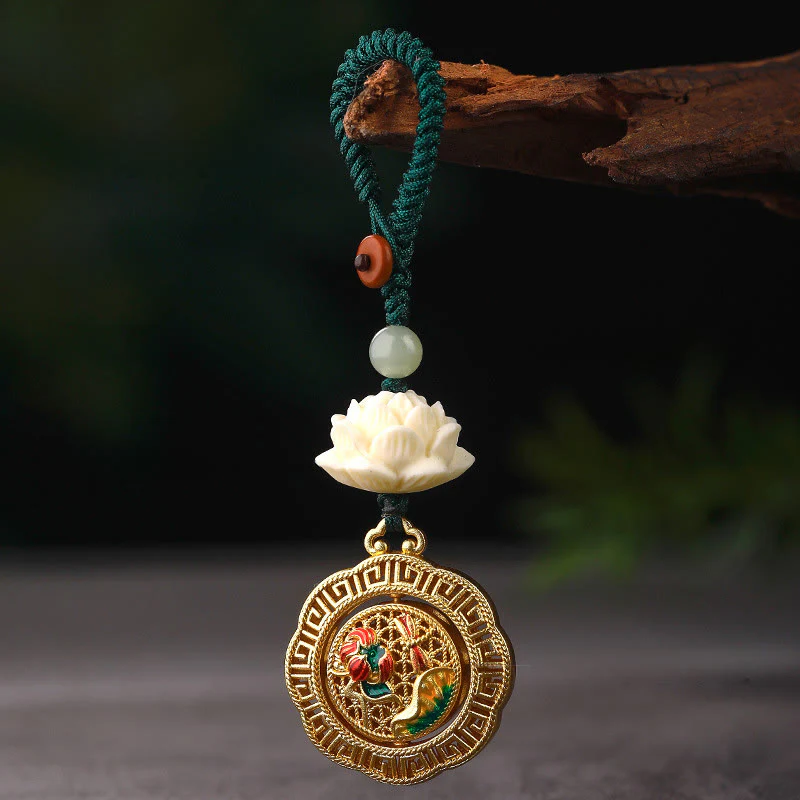 Portachiavi girevole in rame con perline di giada Hetian, seme di Bodhi, Buddha Stones loto, pace - Image 4