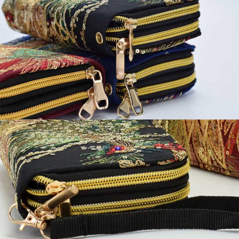 Portafoglio porta contanti con ricamo bifacciale Buddha Stones Peacock Shopping Purse - Image 12