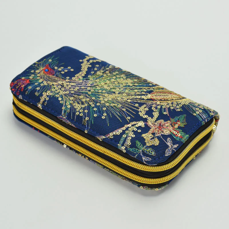 Portafoglio porta contanti con ricamo bifacciale Buddha Stones Peacock Shopping Purse - Image 7