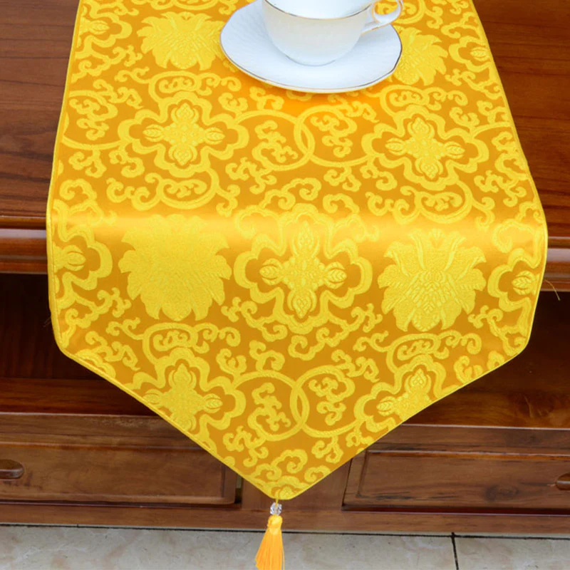 Preghiera Altare Fiore Vajra Drago Modello Tibetano Simboli di Buon Auspicio Nappe Jacquard Runner da Tavolo - Image 11