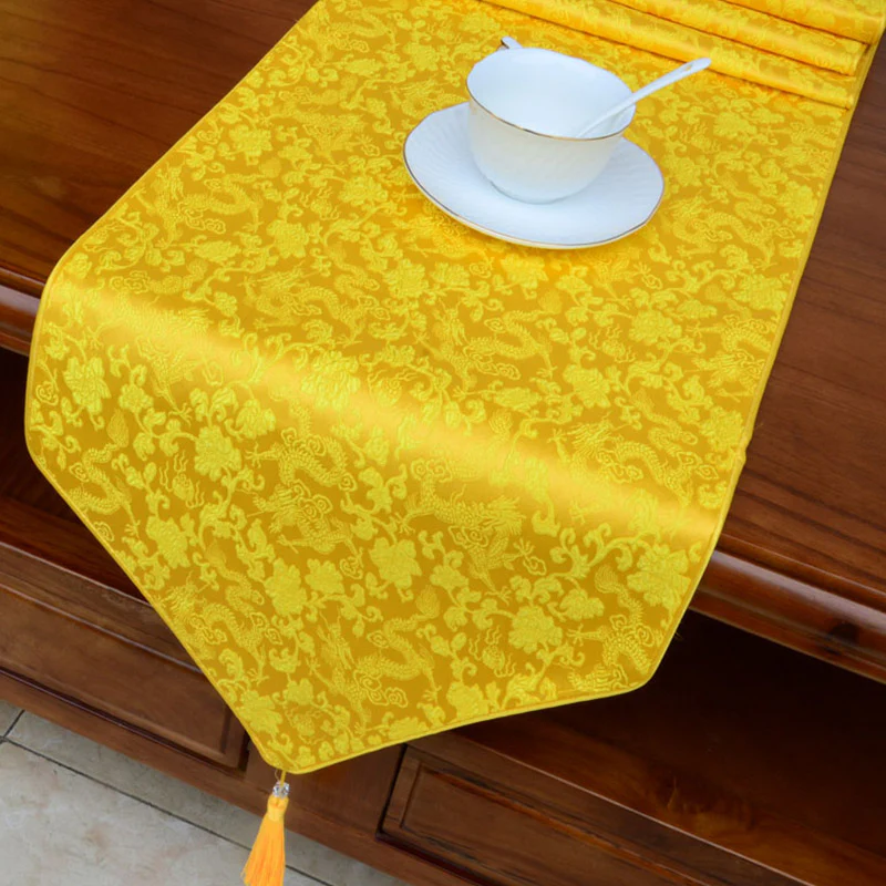Preghiera Altare Fiore Vajra Drago Modello Tibetano Simboli di Buon Auspicio Nappe Jacquard Runner da Tavolo - Image 13