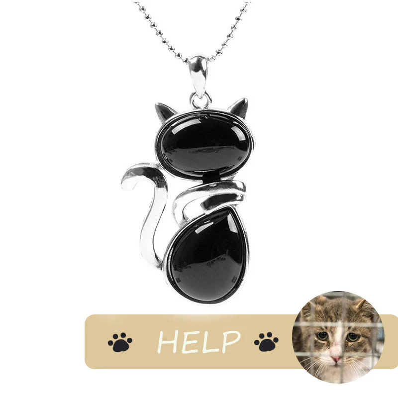 "Save A Cat" Collana con ciondolo amante dei gatti con motivo a gatto carino e protezione in cristallo naturale - Image 10