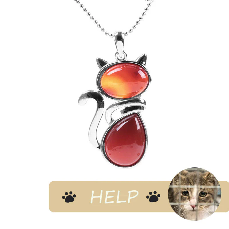 "Save A Cat" Collana con ciondolo amante dei gatti con motivo a gatto carino e protezione in cristallo naturale - Image 13