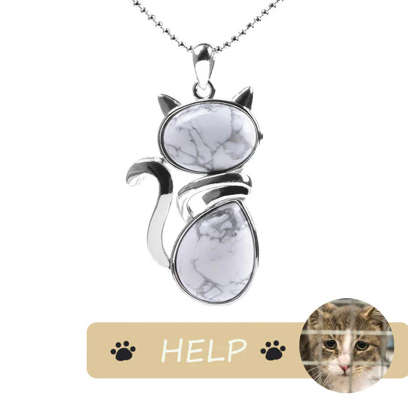 "Save A Cat" Collana con ciondolo amante dei gatti con motivo a gatto carino e protezione in cristallo naturale - Image 15
