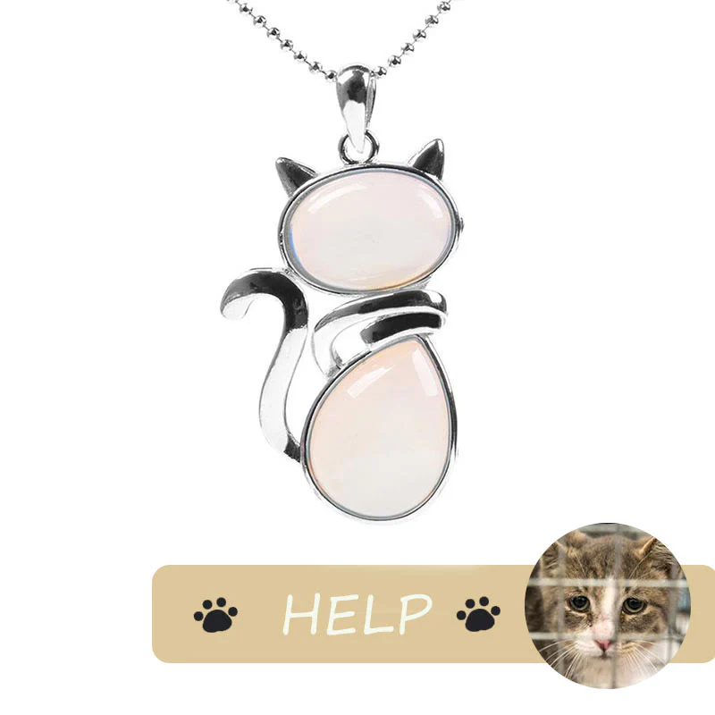 "Save A Cat" Collana con ciondolo amante dei gatti con motivo a gatto carino e protezione in cristallo naturale - Image 18