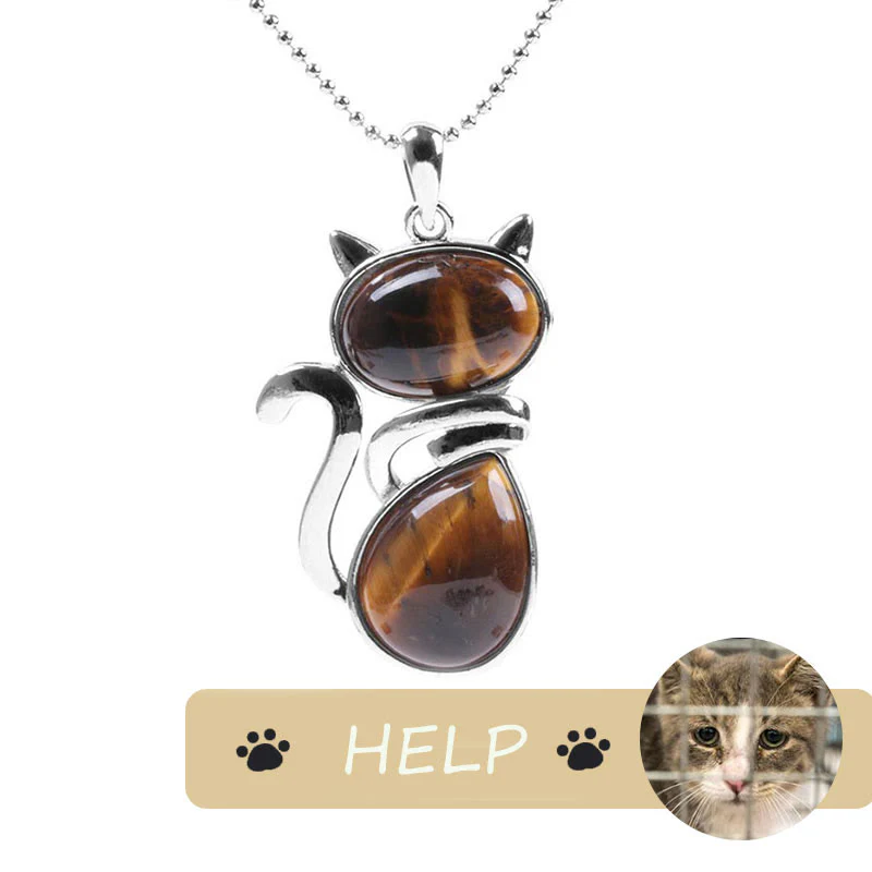 "Save A Cat" Collana con ciondolo amante dei gatti con motivo a gatto carino e protezione in cristallo naturale - Image 20