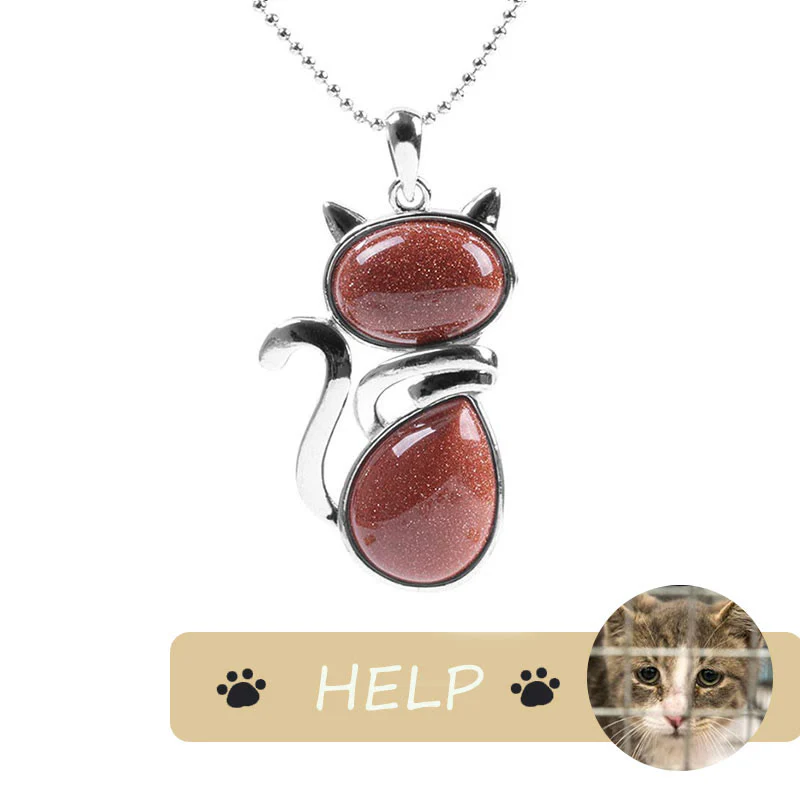 "Save A Cat" Collana con ciondolo amante dei gatti con motivo a gatto carino e protezione in cristallo naturale - Image 22