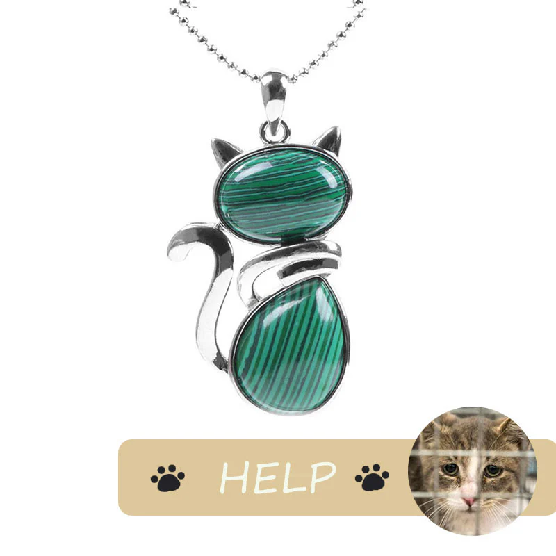 "Save A Cat" Collana con ciondolo amante dei gatti con motivo a gatto carino e protezione in cristallo naturale - Image 23