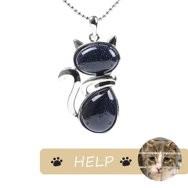 "Save A Cat" Collana con ciondolo amante dei gatti con motivo a gatto carino e protezione in cristallo naturale - Image 25