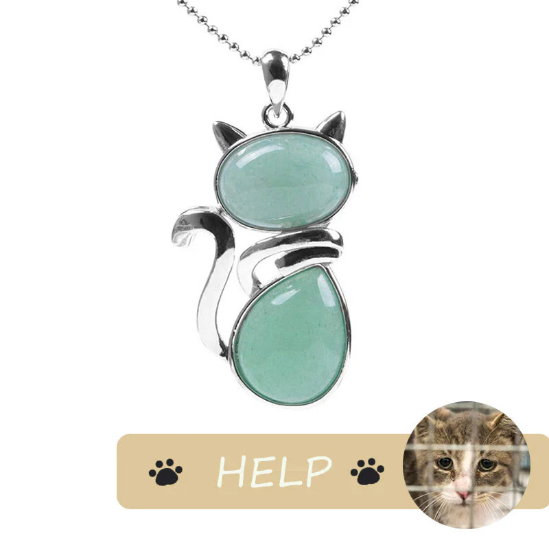 "Save A Cat" Collana con ciondolo amante dei gatti con motivo a gatto carino e protezione in cristallo naturale - Image 3