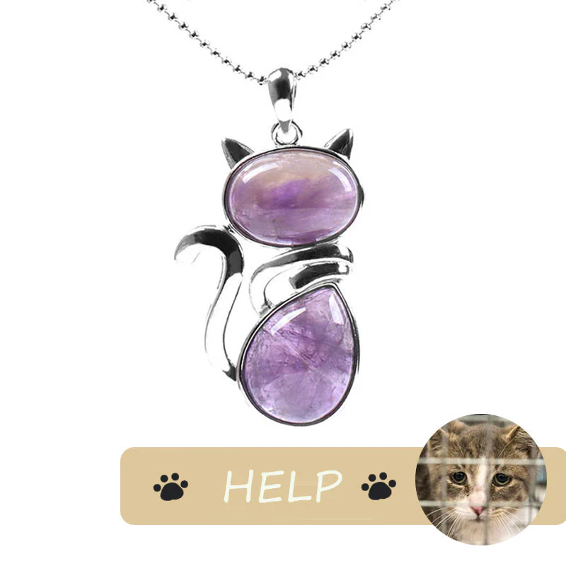 "Save A Cat" Collana con ciondolo amante dei gatti con motivo a gatto carino e protezione in cristallo naturale - Image 5