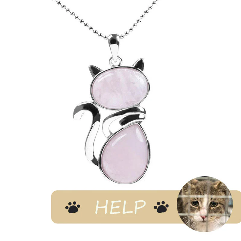 "Save A Cat" Collana con ciondolo amante dei gatti con motivo a gatto carino e protezione in cristallo naturale - Image 8