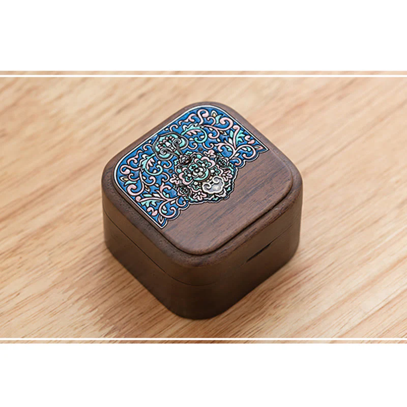 Scatola portaoggetti per gioielli in legno di noce nero fatto a mano retrò, scatola regalo in legno di foglia - Image 10
