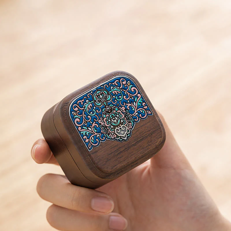 Scatola portaoggetti per gioielli in legno di noce nero fatto a mano retrò, scatola regalo in legno di foglia - Image 4