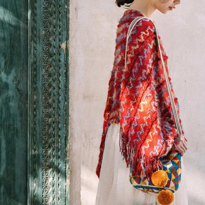 Scialle a righe colorate con Buddha Stones, nappe, pullover, sciarpa da viaggio invernale e accogliente - Image 16