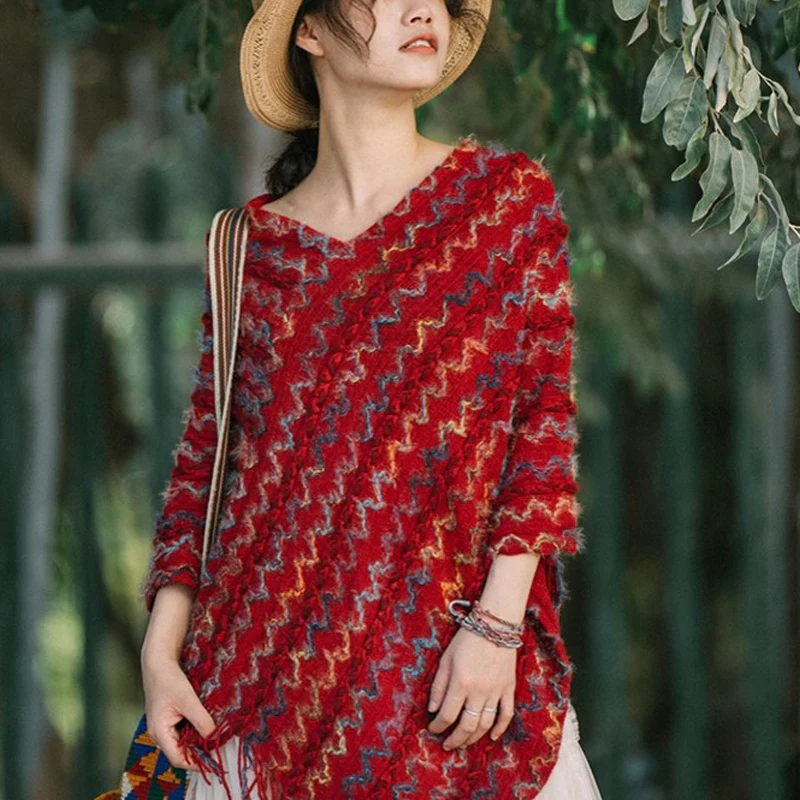 Scialle a righe colorate con Buddha Stones, nappe, pullover, sciarpa da viaggio invernale e accogliente - Image 2