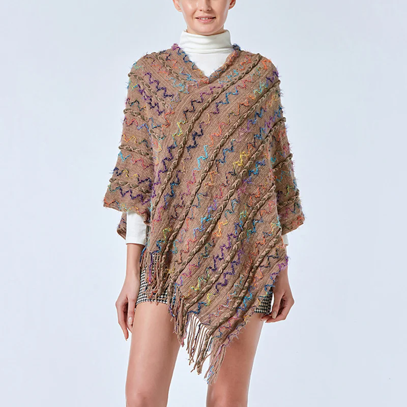 Scialle a righe colorate con Buddha Stones, nappe, pullover, sciarpa da viaggio invernale e accogliente - Image 23